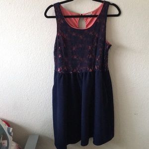 Navy blue dress with pink